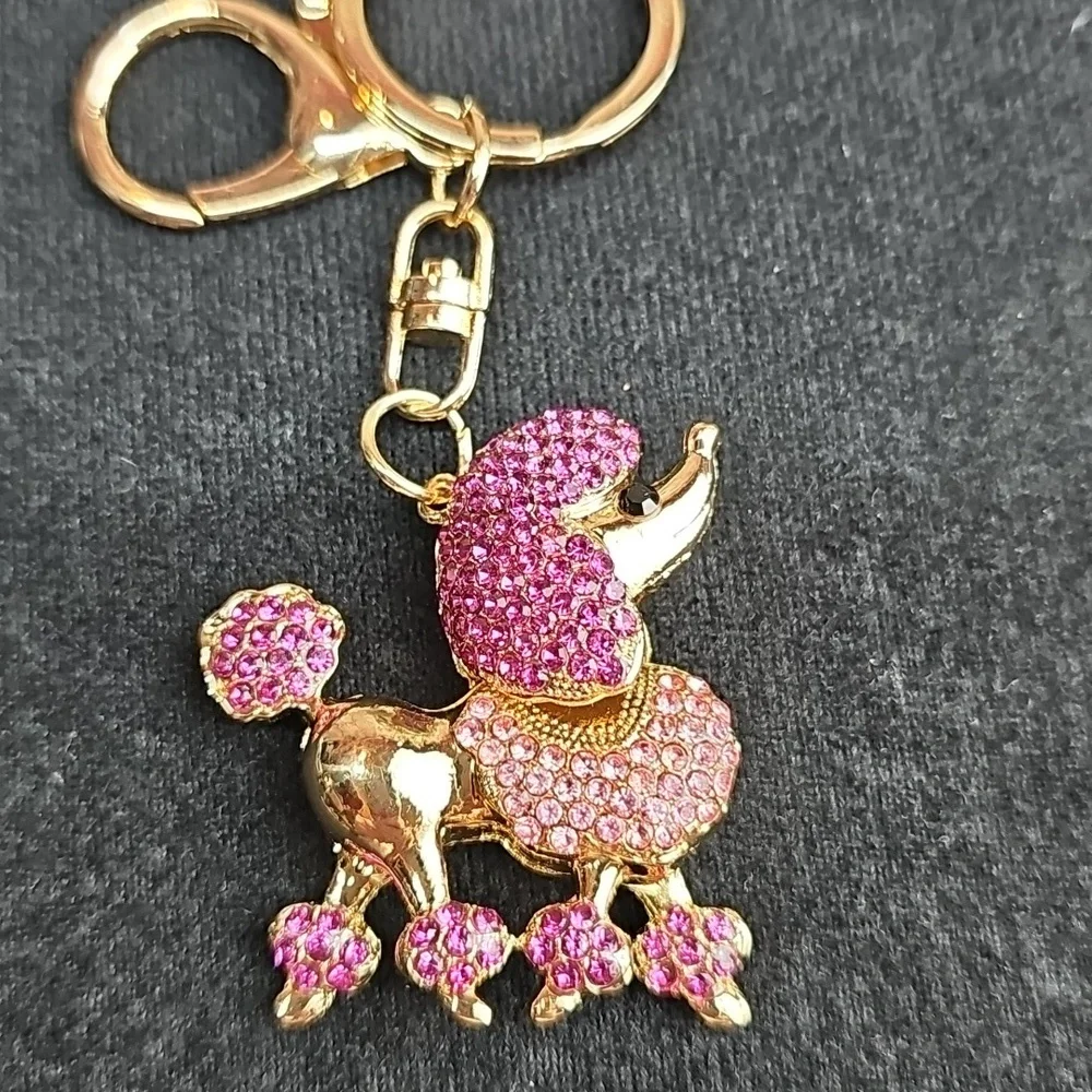 NEW PINK RHINESTONE POODLE KEYCHAIN BAG CHARM